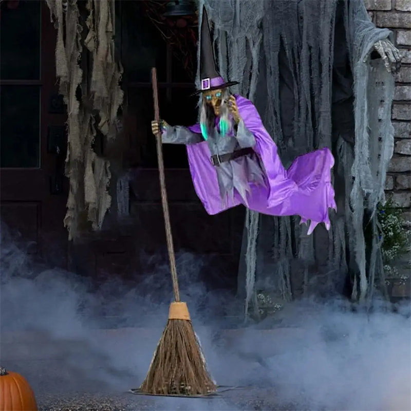 Halloween Flying Witch Decoration Halloween Ghost Outdoor Scary Animatronics Halloween Props with Scary Sound