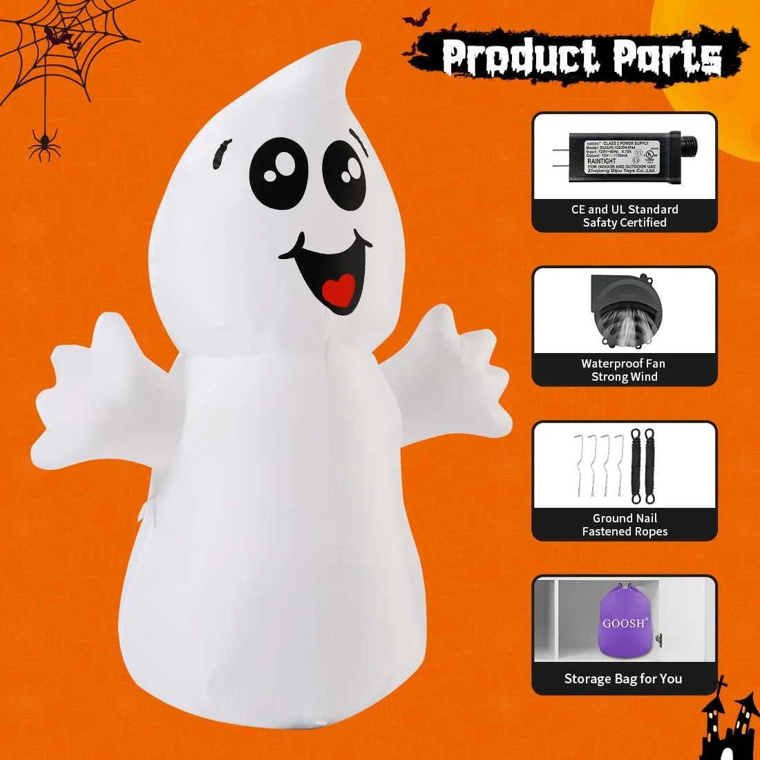 Halloween Inflatable 5 FT Ghosts Halloween Decorations, Cute Halloween Inflatable Ghost Halloween Ghost Decorations with LED Lights Built-In, Outdoor Halloween Decorations Clearance for Holiday