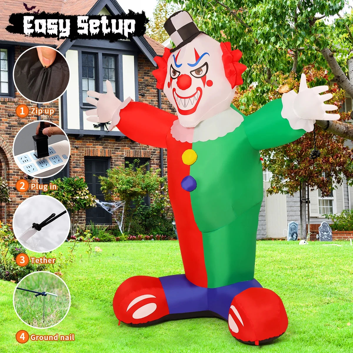 Halloween Inflatable 7.2 FT Blow up Clown, Halloween Inflatables Clown Outdoor Halloween Clown Decorations with LED Lights, Funny Halloween Decorations Clearance for Halloween/Holiday