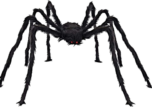 6.6Ft Halloween Spider Decorations Outdoor Indoor, Giant Scary Hairy Halloween Decorspiders for Halloween Party Decorations, 79'' Realistic Black Spider for Halloween Yard Garden Creepy Decor