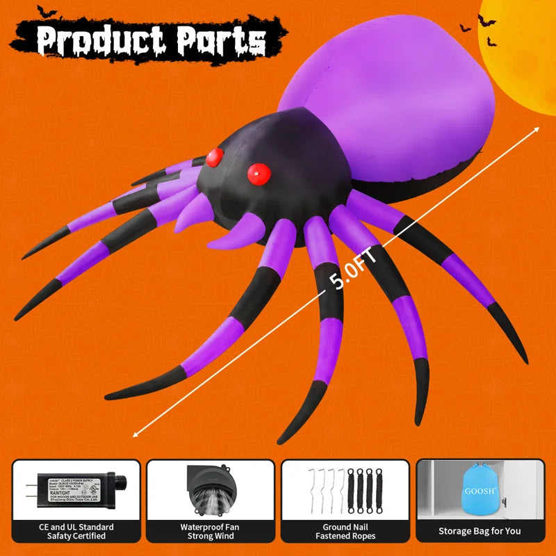 Halloween Inflatable Halloween Spider Inflatable Blow up Spider with LED Lights