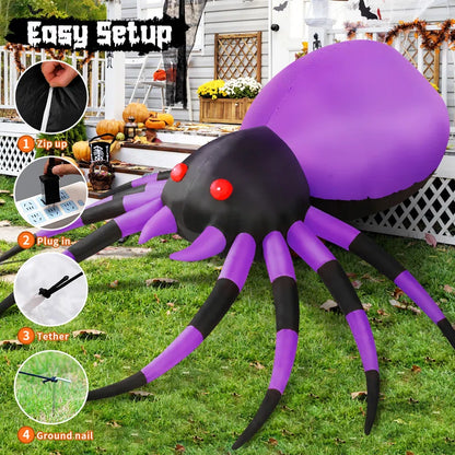 Halloween Inflatable Halloween Spider Inflatable Blow up Spider with LED Lights