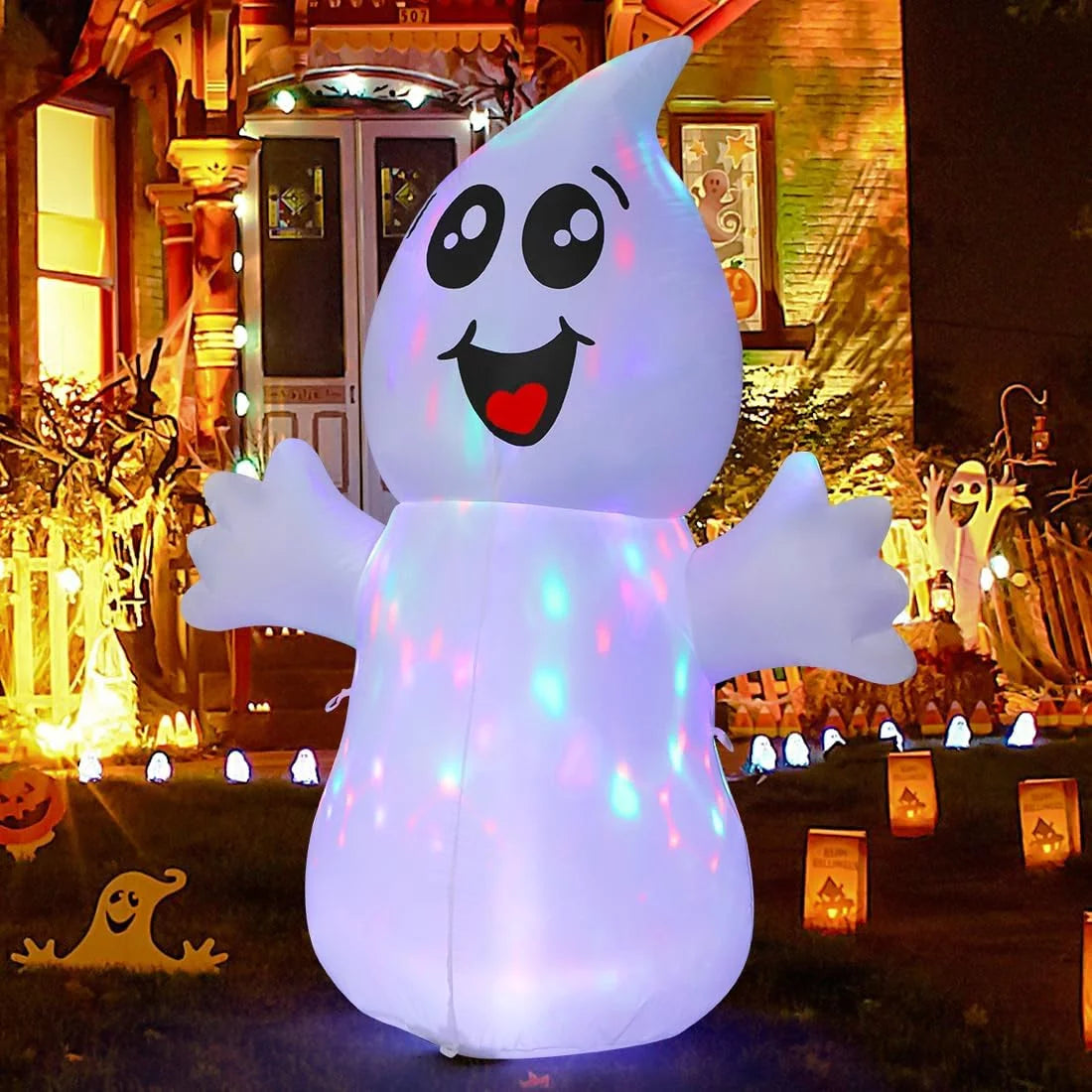 Halloween Inflatable 5 FT Ghosts Halloween Decorations, Cute Halloween Inflatable Ghost Halloween Ghost Decorations with LED Lights Built-In, Outdoor Halloween Decorations Clearance for Holiday