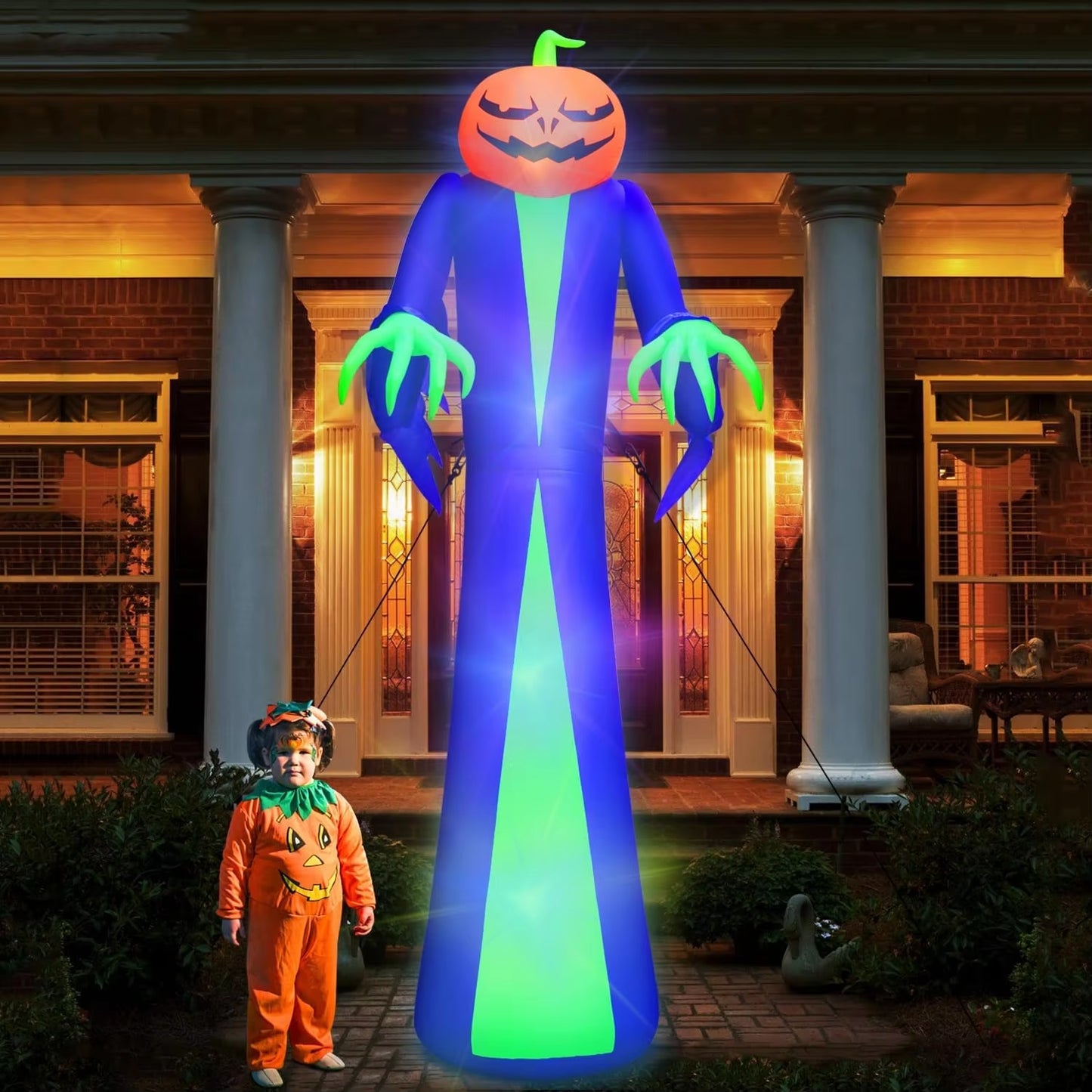 12Ft Giant Halloween Inflatables Pumpkin Halloween Decorations Inflatables with LED Light Sandbags Stakes Strings Halloween