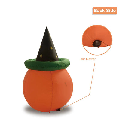 Halloween Inflatable 4 FT High Halloween Pumpkin Inflatable with Witch Hat, Inflatable Halloween Pumpkin Blow up Pumpkin Inflatable with Built-In Leds, Funny Halloween Decorations for Holiday