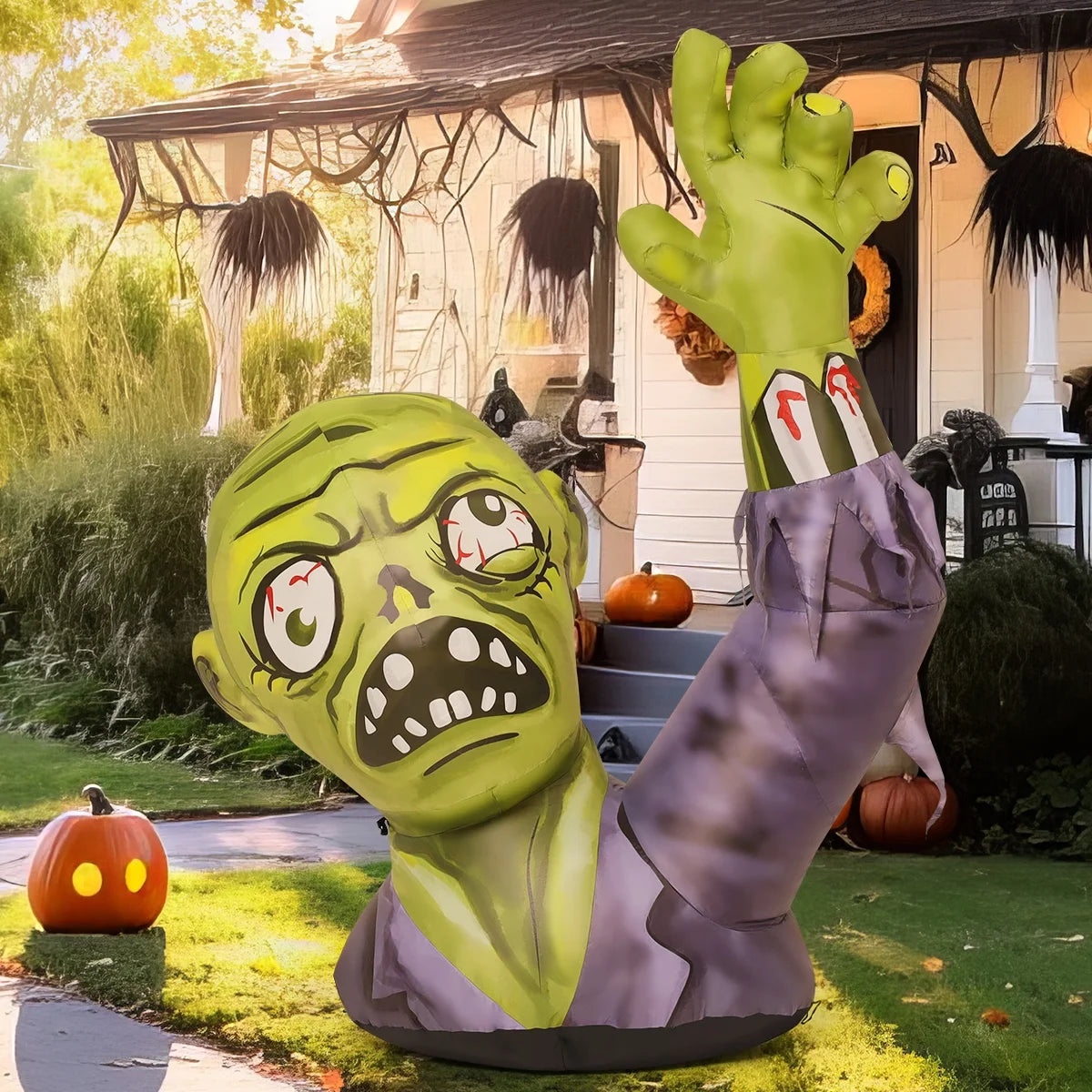 Halloween Inflatable 5.2 FT Zombie Inflatable Shaking Hands, Zombie Inflatable Halloween Decorations Scary Halloween Blow Ups with LED Lights, Halloween Inflatables Clearance for Holiday/Party