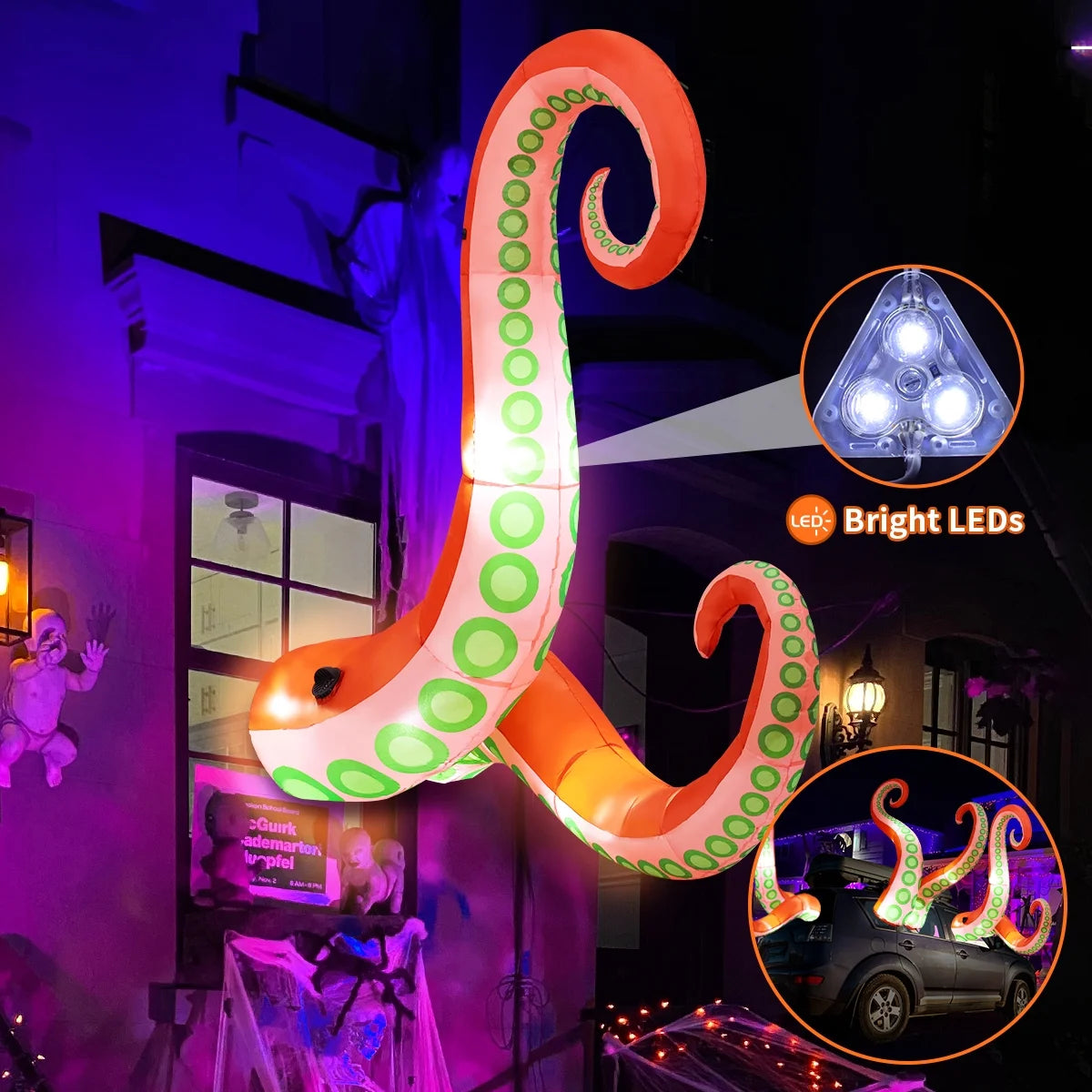 Halloween Inflatable 5.5 FT Inflatable Octopus Tentacles, Halloween Octopus Inflatable with LED Lights, Outdoor Halloween Decorations Giant Inflatable Octopus Tentacles for Holiday/Halloween