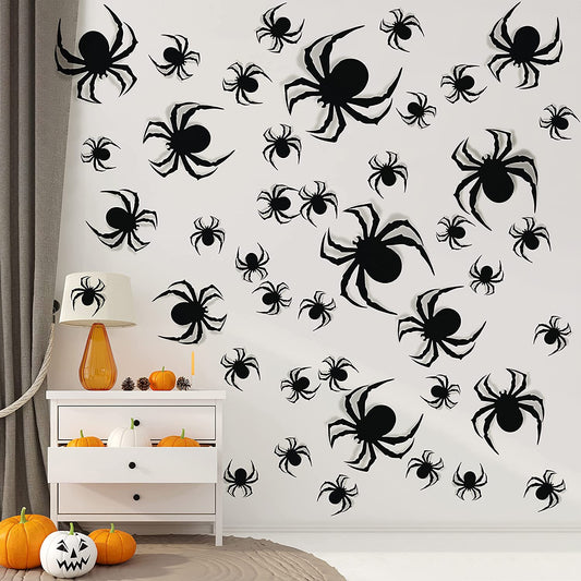 60 PCS Halloween Wall Decorations DIY Halloween Party Supplies 3D Plastic Spider Decoration Stickers Halloween Decor Home Wall Window Halloween Decorations Indoor Outdoor Scary Spider for Halloween