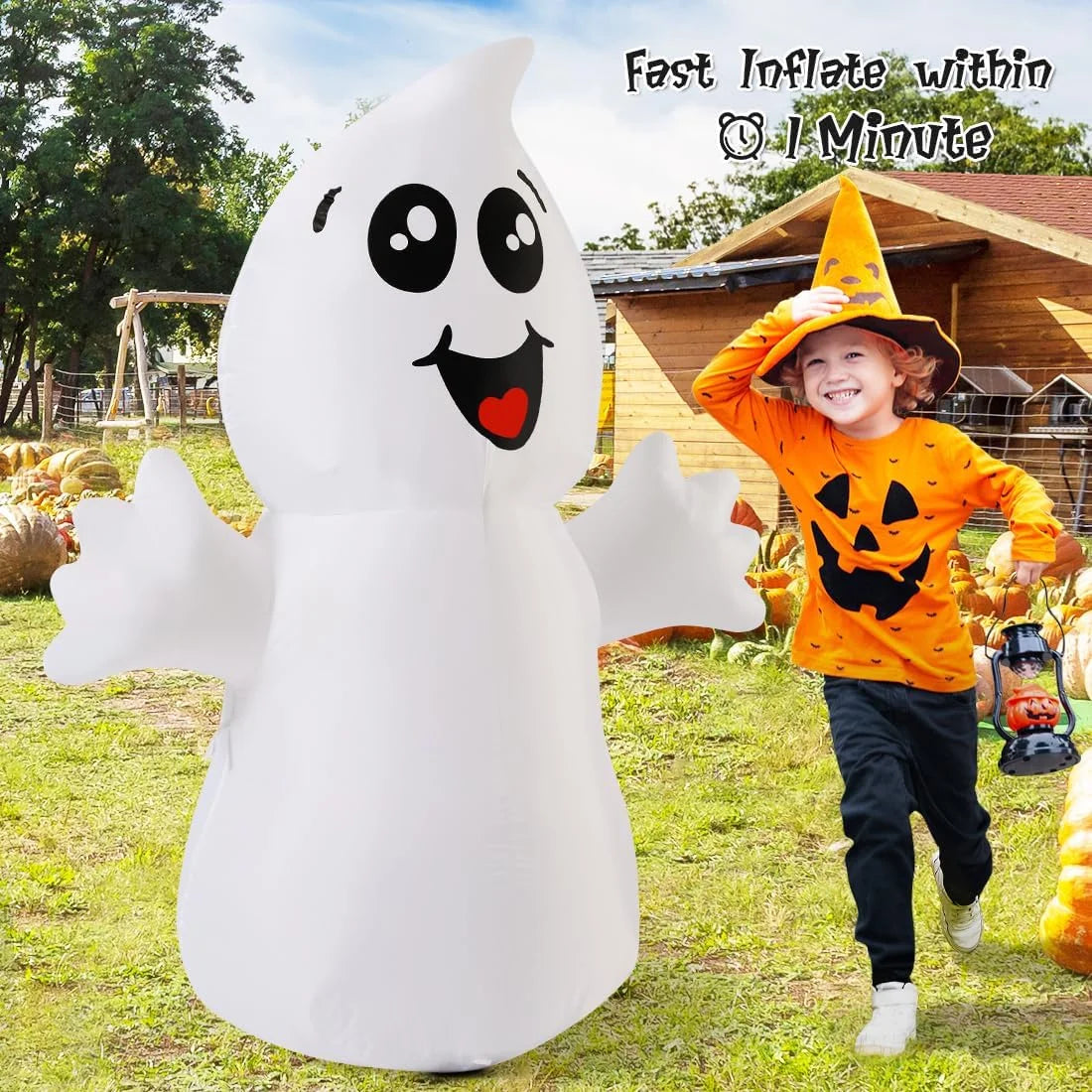 Halloween Inflatable 5 FT Ghosts Halloween Decorations, Cute Halloween Inflatable Ghost Halloween Ghost Decorations with LED Lights Built-In, Outdoor Halloween Decorations Clearance for Holiday