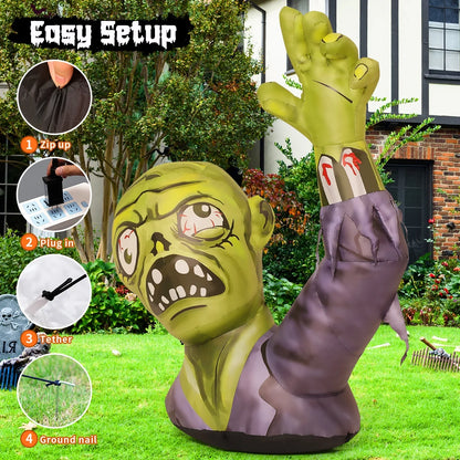 Halloween Inflatable 5.2 FT Zombie Inflatable Shaking Hands, Zombie Inflatable Halloween Decorations Scary Halloween Blow Ups with LED Lights, Halloween Inflatables Clearance for Holiday/Party