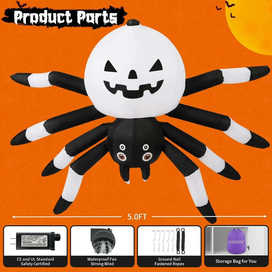 Halloween Inflatable 5 FT Halloween Spider Inflatable with Magic Light, Inflatable Spider Halloween Decorations Blow up Spider Decoration, Outdoor Halloween Inflatables Clearance for Party/Yard