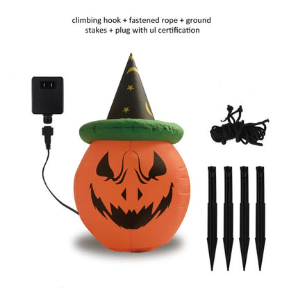 Halloween Inflatable 4 FT High Halloween Pumpkin Inflatable with Witch Hat, Inflatable Halloween Pumpkin Blow up Pumpkin Inflatable with Built-In Leds, Funny Halloween Decorations for Holiday