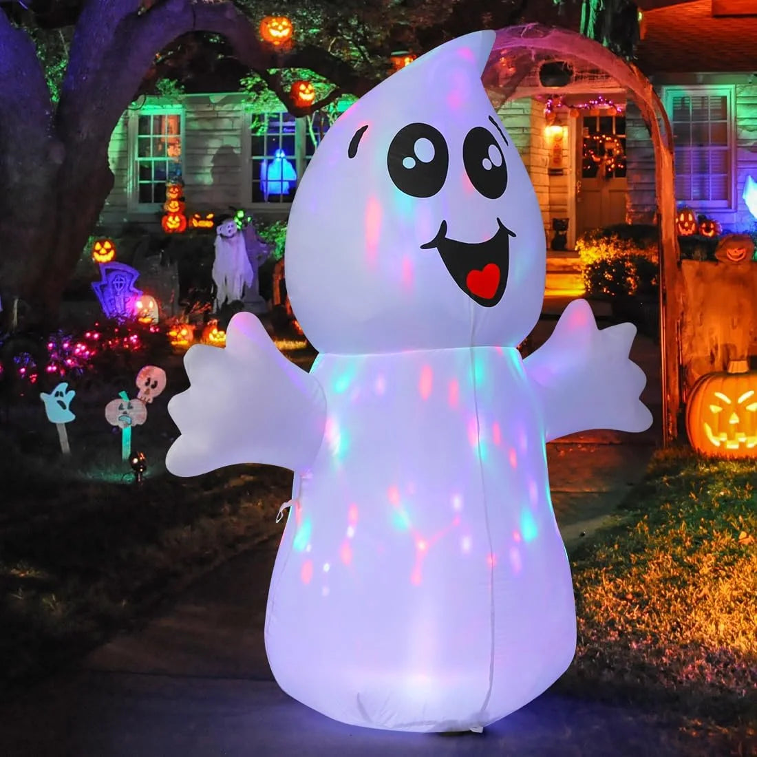 Halloween Inflatable 5 FT Ghosts Halloween Decorations, Cute Halloween Inflatable Ghost Halloween Ghost Decorations with LED Lights Built-In, Outdoor Halloween Decorations Clearance for Holiday