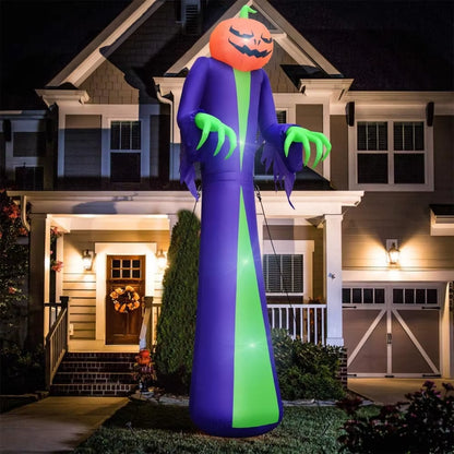 12Ft Giant Halloween Inflatables Pumpkin Halloween Decorations Inflatables with LED Light Sandbags Stakes Strings Halloween